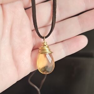 Gold Wrapped Citrine Pendant Necklace